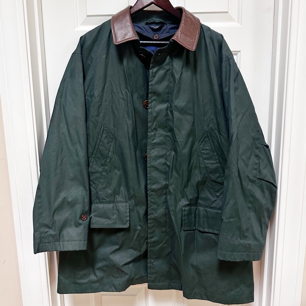 Nautica Men’s Dark Green Waxed Jacket with Brown Leather Collar